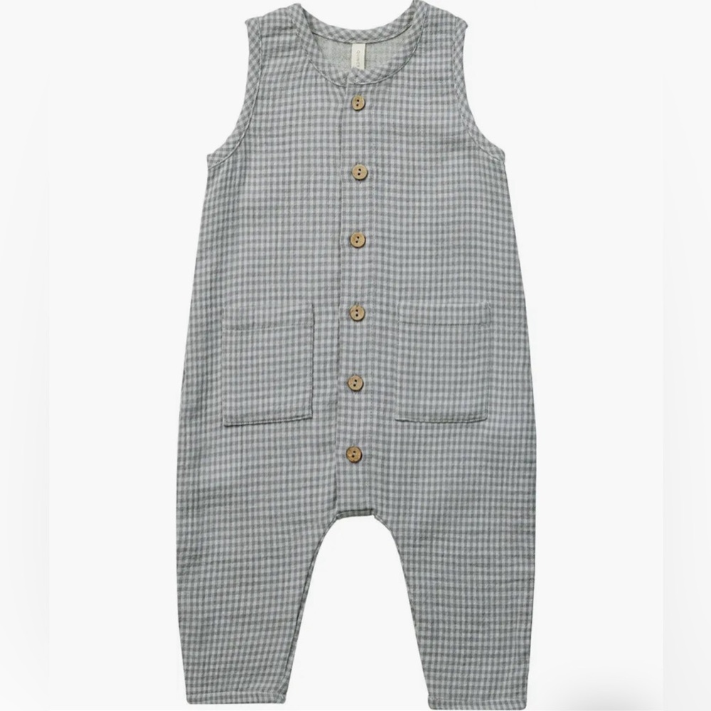 Gingham Organic Cotton Knit Romper 0-3 Quincy Mae